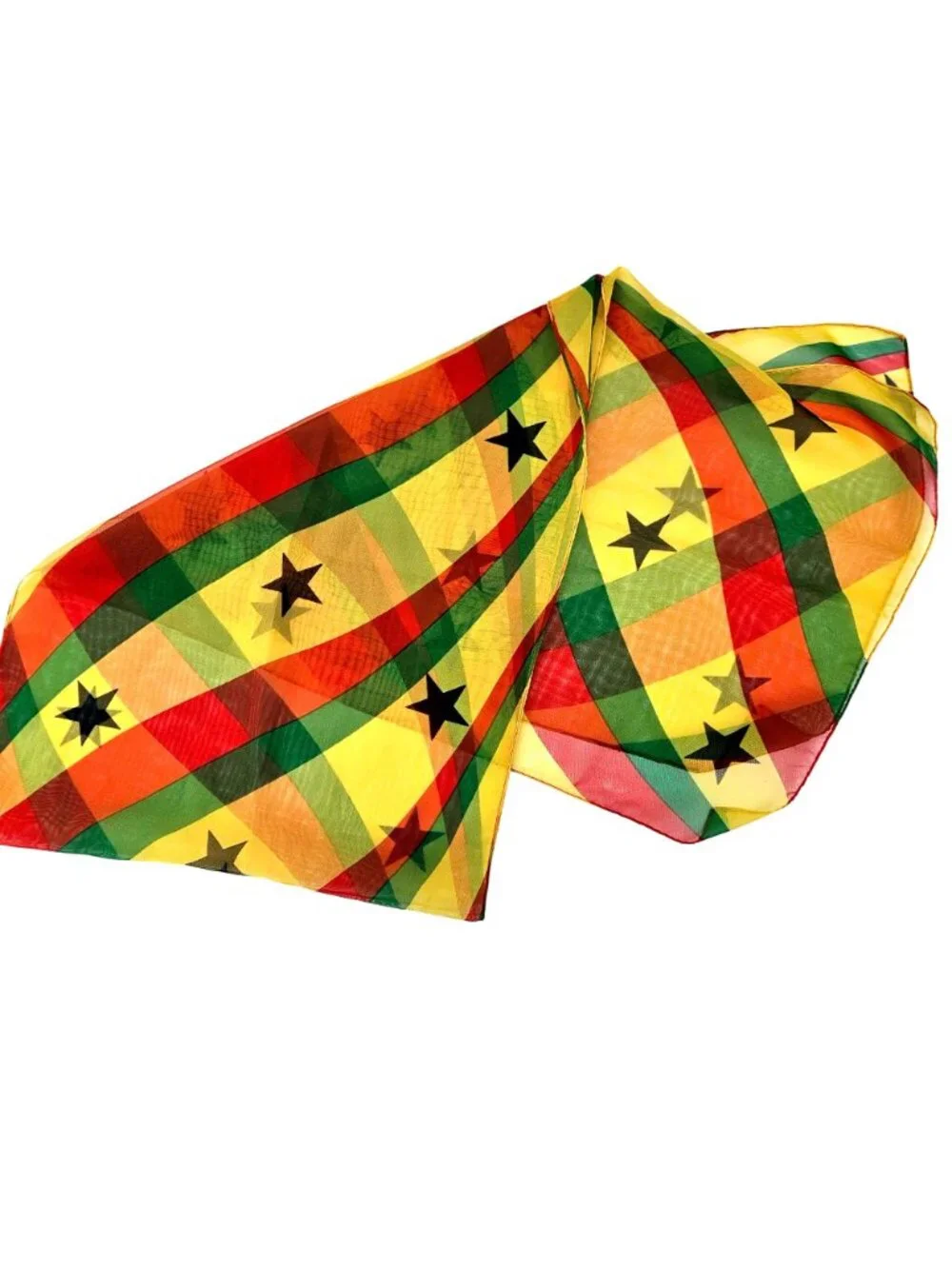 Ghana Flag Colors Rectangular Scarf Yellow Green Red Black Stars Polyester 54x13
